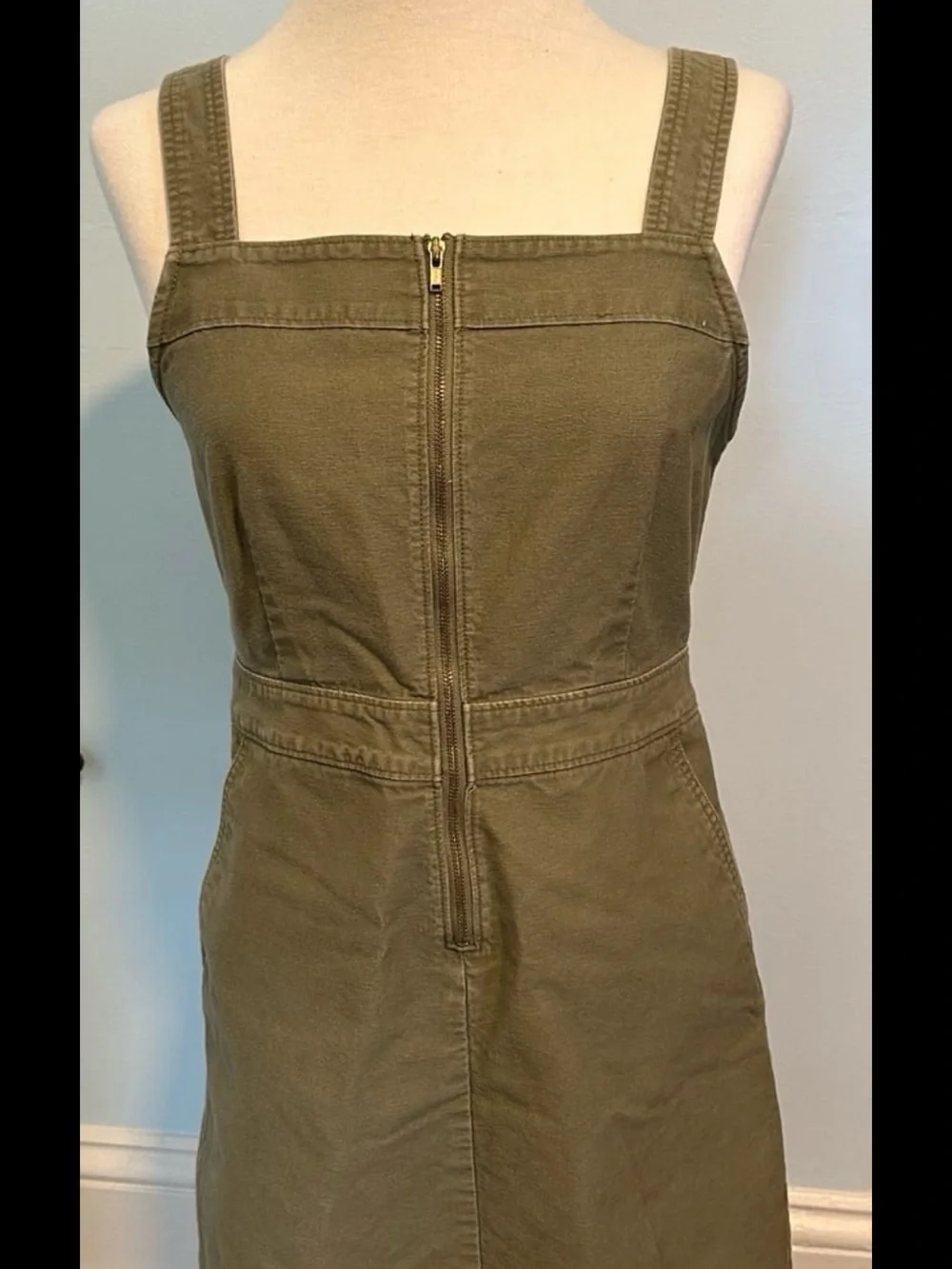 J. Crew Olive Overall Dress with Pockets (Size 4)